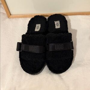 UGG Black Fuzzy Slide Sandals